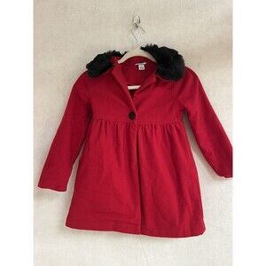 Hartstrings  Red 50%Wool Dress Coat with Faux Fur and Girl's 6X Christmas Formal